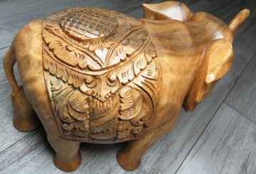 Rzeźba Figurka SŁOŃ Drewno Suar z Ornament 30x20cm