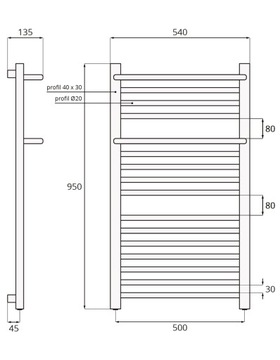 95x54 Радиатор LUMEN 95/50 - ГРАФИТ/МАТОВЫЙ ЧЕРНЫЙ