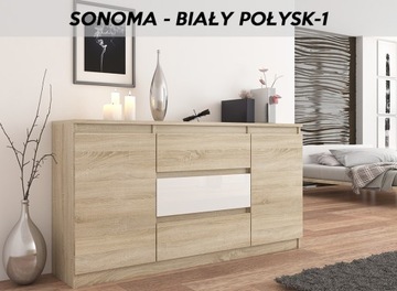 БОЛЬШОЙ КОМОД 140 СМ ШКАФ С 3 ЯЩИКАМИ 2Sonoma GLOSS