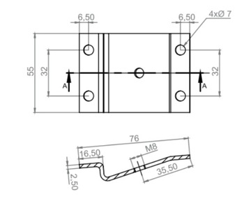 A383 Уголок для диагональной стойки, 4 отверстия 76x55x2,5