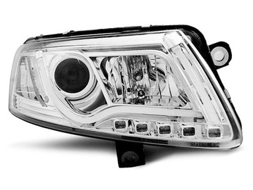 Headlights front audi a6 c6 chrome led backlight tube led backlight, фото