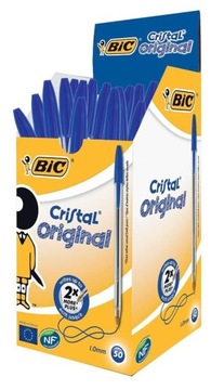 50x ШАРИКОВАЯ РУЧКА BIC CRISTAL ОРИГИНАЛЬНАЯ СИНЯЯ С КОЛПАЧКОМ ДЛЯ ОФИСНОЙ ШКОЛЫ 1 ММ