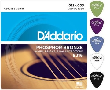 D'Addario EJ16 Phosphor Bronze 12-53 + 5 KOSTEK