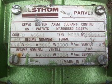 СЕРВОМОТОР ALSTHOM PARVEX MD25 165 В 3,0 кВт