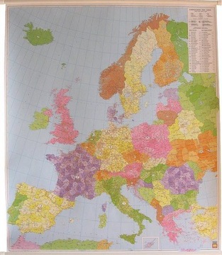 EUROPA KODOWA MAPA ŚCIENNA KODY POCZTOWE EUROPY FB 1:3 700 000 RURKI PCV