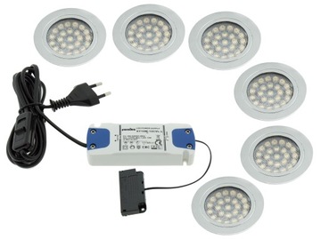 Kpl 6x ROUND LED 1,8W 12V oczko sufitowe+zasilacz