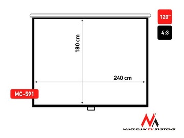 Проекционный экран Maclean MC-591 120 дюймов 240x180 см 4:3 ПОЛУАВТОМАТИЧЕСКИЙ с автоблокировкой