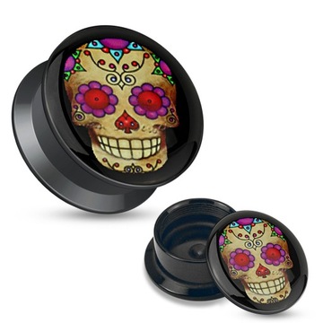 TUNELE PLUG AKRYLOWY TUNEL GWINT WEW. SKULL 10 mm