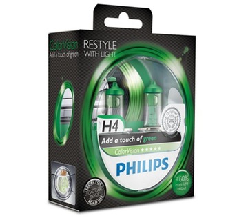 ŻARÓWKA PHILIPS H4 COLOR VISION KOMPLET GREEN