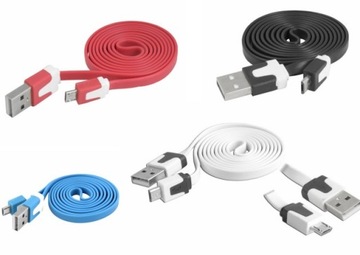 KABEL USB - MICRO USB 1m PŁASKI DO TELEFONU KOLORY