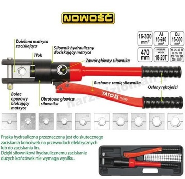 YATO PRASA PRASKA HYDRAULICZNA RĘCZNA DO KABLI 16-300mm YT-22862