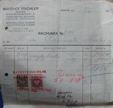 MAURYCY FISCHLER - rachunek - 1936 [ JUDAICA ]