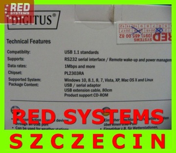 Адаптер RED Digitus USB RS232 COM Serial WIN 10