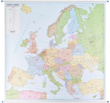 EUROPA XXL MAPA ŚCIENNA POLITYCZNA I DROGOWA 1:2 500 000 RURKI PCV