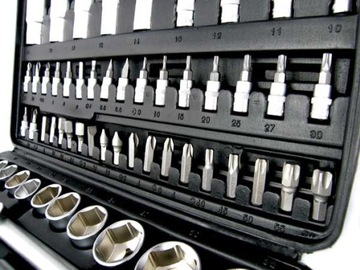 ZESTAW KLUCZY NASADOWYCH KLUCZE NASADOWE 108 EL. ZESTAW WALIZKA DO AUTA