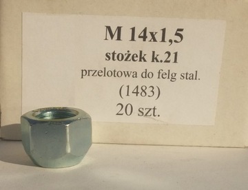 Nakrętka 14x1,5 stożek klucz 21 przelotowa do stal