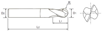 Фреза VHM 2p шарик 5мм хвостовик 6мм L=75мм TiAlN 50HRC