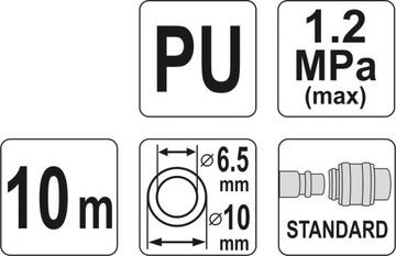 ШЛАНГ YATO СПИРАЛЬНЫЙ ПНЕВМАТИЧЕСКИЙ 6,5 мм x 10 мм x 10 м