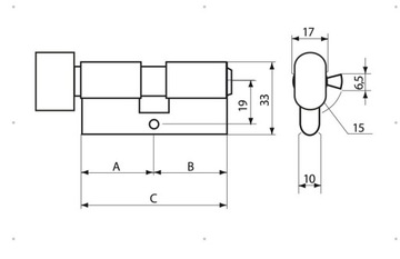 Никелированная вставка GERDA с ручкой дверного замка G 30/30