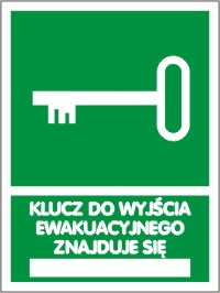 Znak KLUCZ DO WYJŚCIA EWAKUACYJNEGO ZNAJDUJE SIĘ .