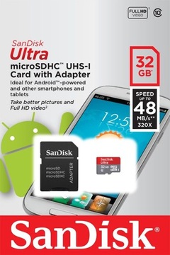 Карта SanDisk Ultra micro SDHC 32 ГБ, 48 МБ/с, АДАПТЕР