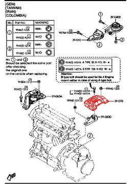 MAZDA 3 BK BL ULOŽENÍ MOTORU LEVÝ PŘEDNÍ HORNÍ