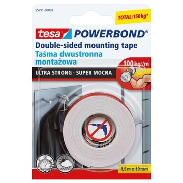 TESA Taśma dwustronna montaż SUPER MOCNA 1,5mx19mm