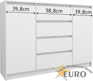 KOMODA 4 SZUFLADY plus 2 SZAFKI 140CM SONOMA DUŻA