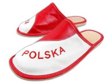 Skórzane Pantofle KIBICA - Flaga POLSKA - nr 41