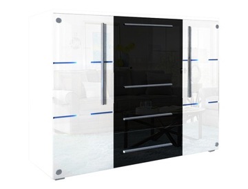Komoda BARI z LED o szerokości 136 cm, barek do salonu, szkło + połysk mdf