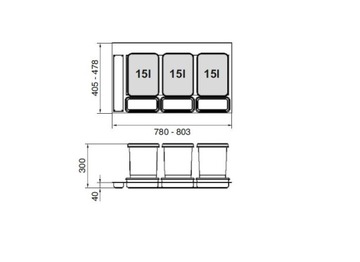 СОРТЕР-ВСТАВКА ДЛЯ ОТХОДОВ PRAKTIKO 90 3X15 ЛИТРОВ