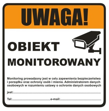 naklejka 15x15cm OBIEKT MONITOROWANY monitoring