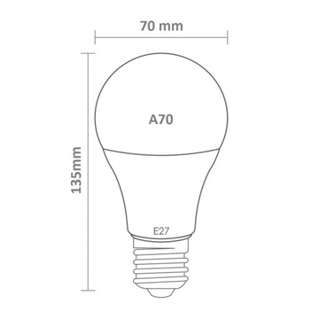 СВЕТОДИОДНАЯ ЛАМПА A70 E27 230В 18Вт = 100ВТ ТЕПЛАЯ 3000К