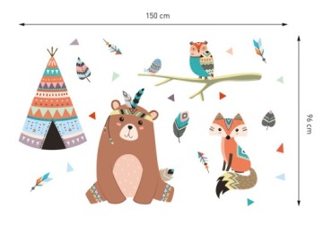 Наклейка на стену МЕДВЕДЬ ЛИСА СОВА ОЛЕНЬ Индийский XXL