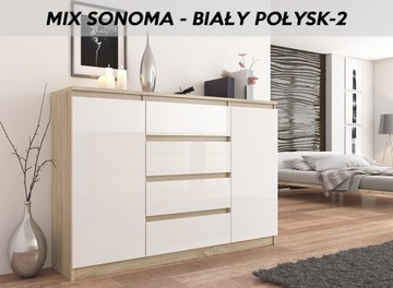 КОМОД 140 СМ ШКАФ 4 ЯЩИКА 2 ПОЛКИ Sonoma GLOSS