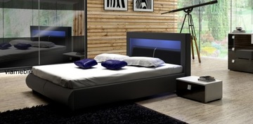 ŁÓŻKO Z ECOSKÓRY CZARNE Z DIODAMI LED 200X200