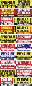 Baner reklamowy 2x1m Sprzedam Wynajmę Kupię DOM/Działkę Mieszkanie Wzory