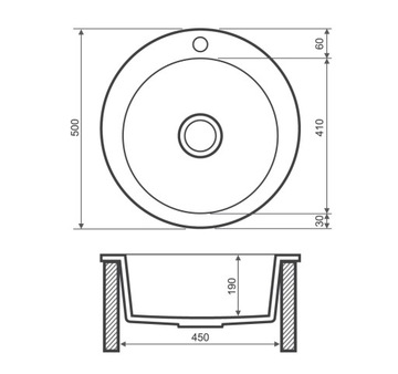 КРУГЛАЯ ГРАНИТНАЯ МОЙКА, ГРАФИТ + СИФОН