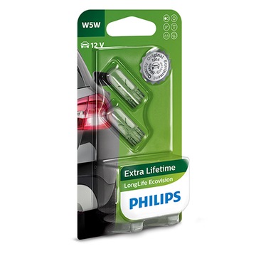 Лампы Philips W5W LongLife EcoVision с 3-кратным сроком службы