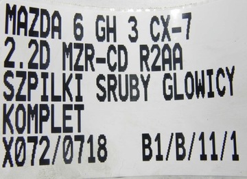 SZPILKI ŚRUBY GŁOWICY MAZDA 3 6 CX-7 2.2D R2AA 2.2 MZR-CD