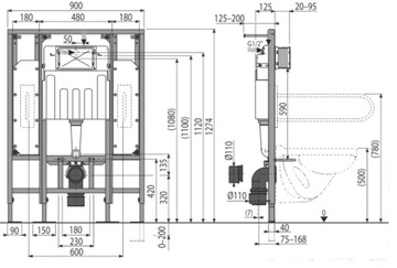 ALCADRAIN Sádromodul AM101/1300H рамка скрытого монтажа 1215x900x125мм