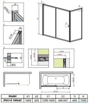 Дверца для ванны RADAWAY VESTA DWJ+S 160x65 прозрачная