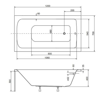 ВАННА АКРИЛОВАЯ ТАЛИЯ 120х70 + СИФОН + НОЖКИ