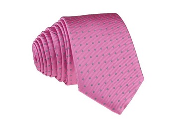 KRAWAT WĄSKI ŚLEDŹ 6 cm - RÓŻOWY W SZARE KROPKI