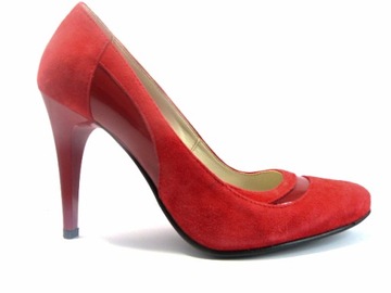 Czółenka loft37-klasyczne zamszowe buty damskie Czerwone Szpilki ze skóry