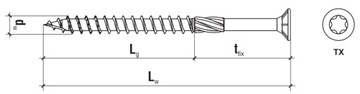 СТОЛЯРНЫЕ ВИНТЫ 8x380 TORX С КОНИЧЕСКОЙ ГОЛОВКОЙ 1 шт.