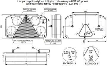 ФОНАР ЗАДНИЙ ПРАВЫЙ СО СВЕТООТРАЖАЮЩИМ ТРЕУГОЛЬНИКОМ LZT 808