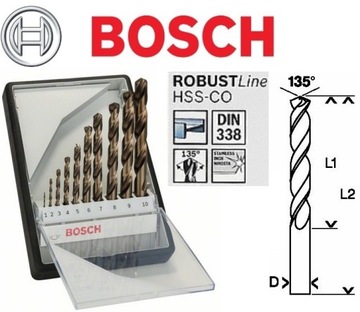 SET 10 WIERTEŁ DO METALU HSS-CO ROBUST LINE BOSCH