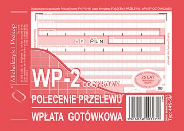 Polecenie przelewu wpłata gotówkowa 2-odcinkowe O+1K bloczek 80k. A6 449-5M