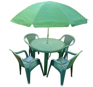 ZIELONY ZESTAW KRZESŁA 4+1 STÓŁ PARASOL OGRODOWY!